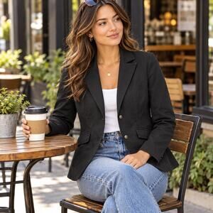 For Joseph Black Denim Blazer 100% Cotton SzM Elevated Casual